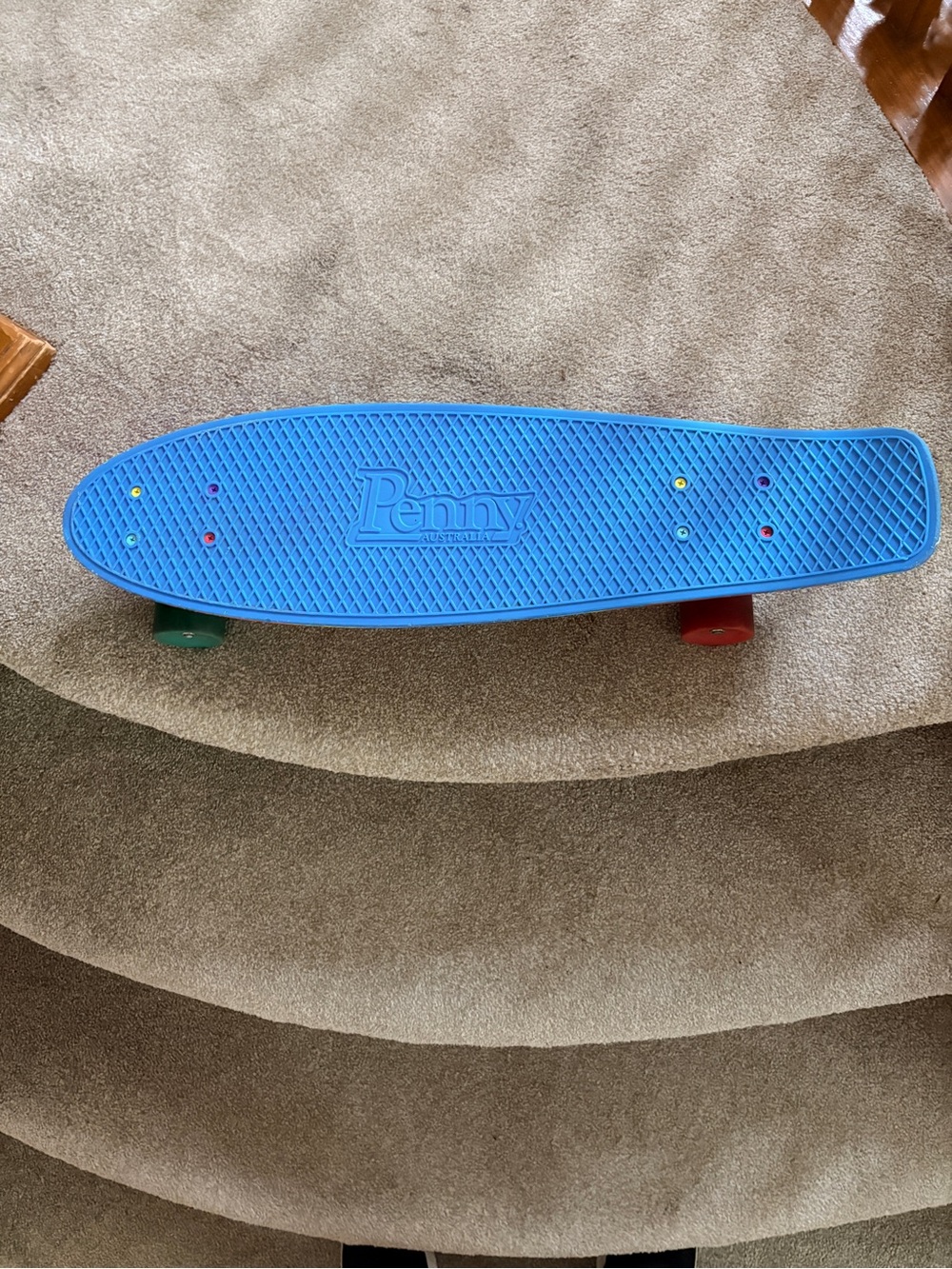 Penny Blue Cruiser Tie Dye Skateboard with Multicolor Wheels